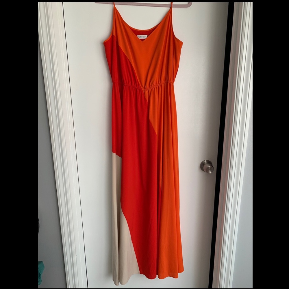 Orange Red Long Flare Dress